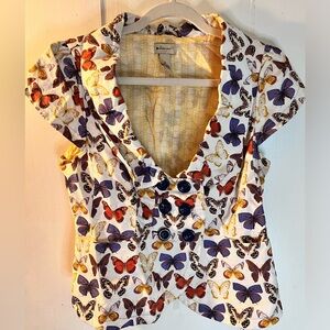 Elevenses from Anthropologie. Cotton / linen blazer with  butterflies. Size 12.